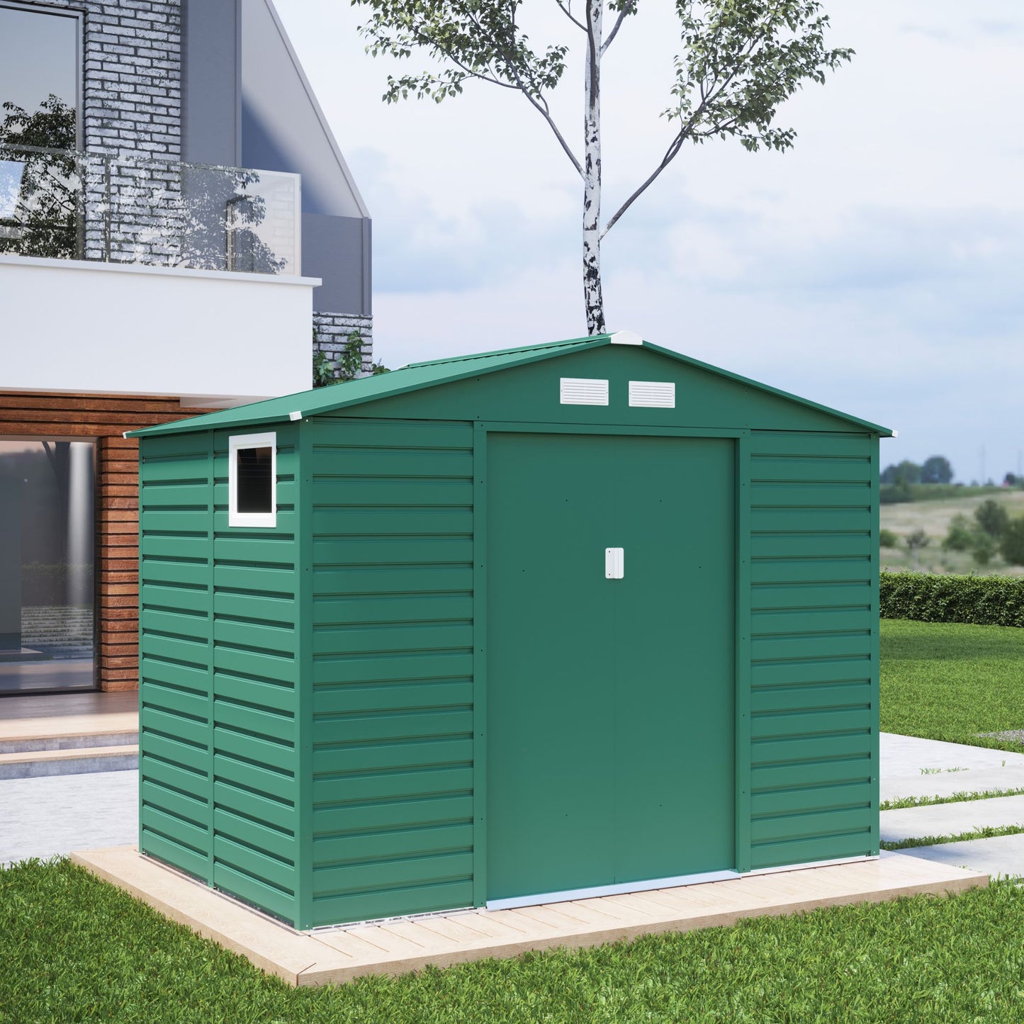 Lotus Hypnos Apex Metal Shed - 9x6ft Green