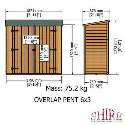 Shire Overlap Pent 6x3 Double Door Pressure Treated Range Wooden Garden Shed