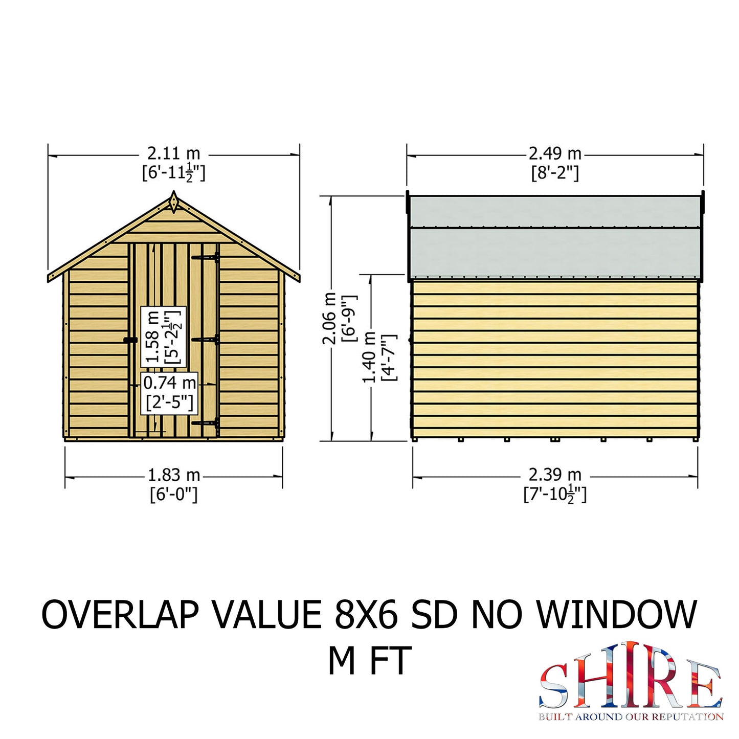 Shire Overlap 8' x 6' Single Door Value Dip Treated Wooden Apex Garden Shed