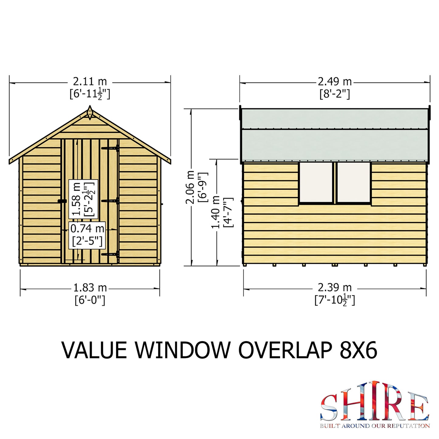 Shire Overlap 8' x 6' Single Door Value with Window Dip Treated Wooden Apex Garden Shed