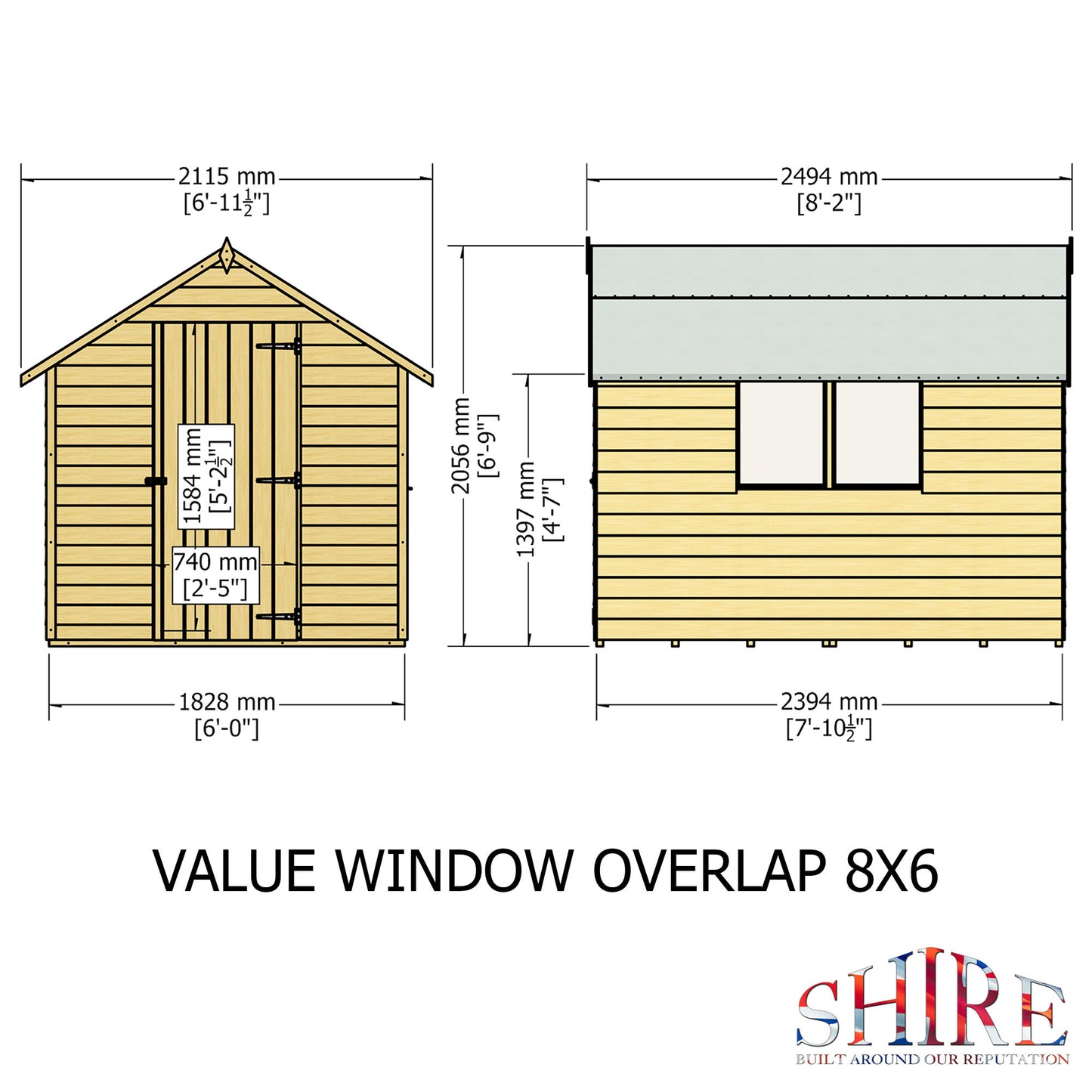 Shire Overlap 8' x 6' Single Door Value with Window Dip Treated Wooden Apex Garden Shed