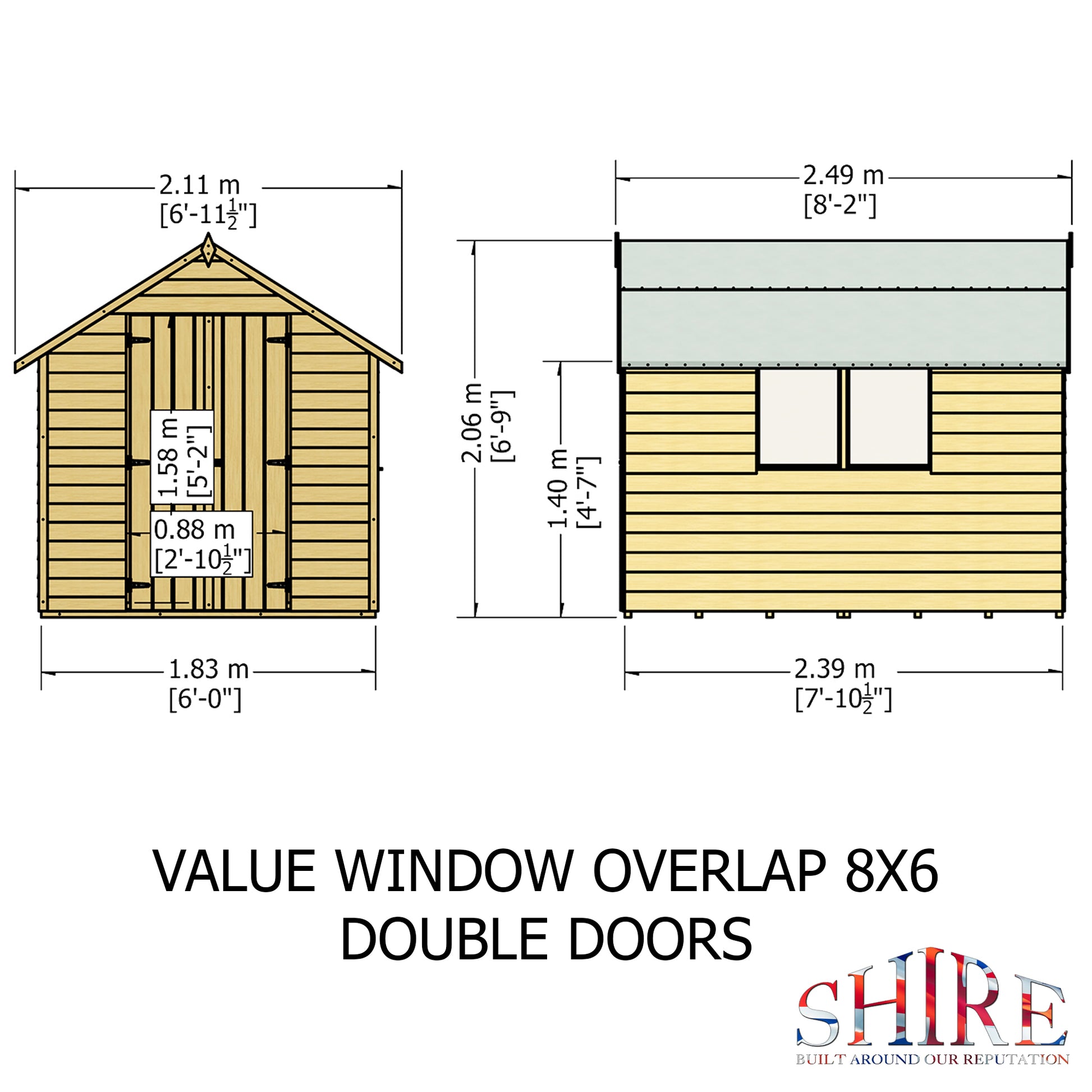 Shire Overlap 8' x 6' Double Door Value With Window Dip Treated Wooden Apex Garden Shed