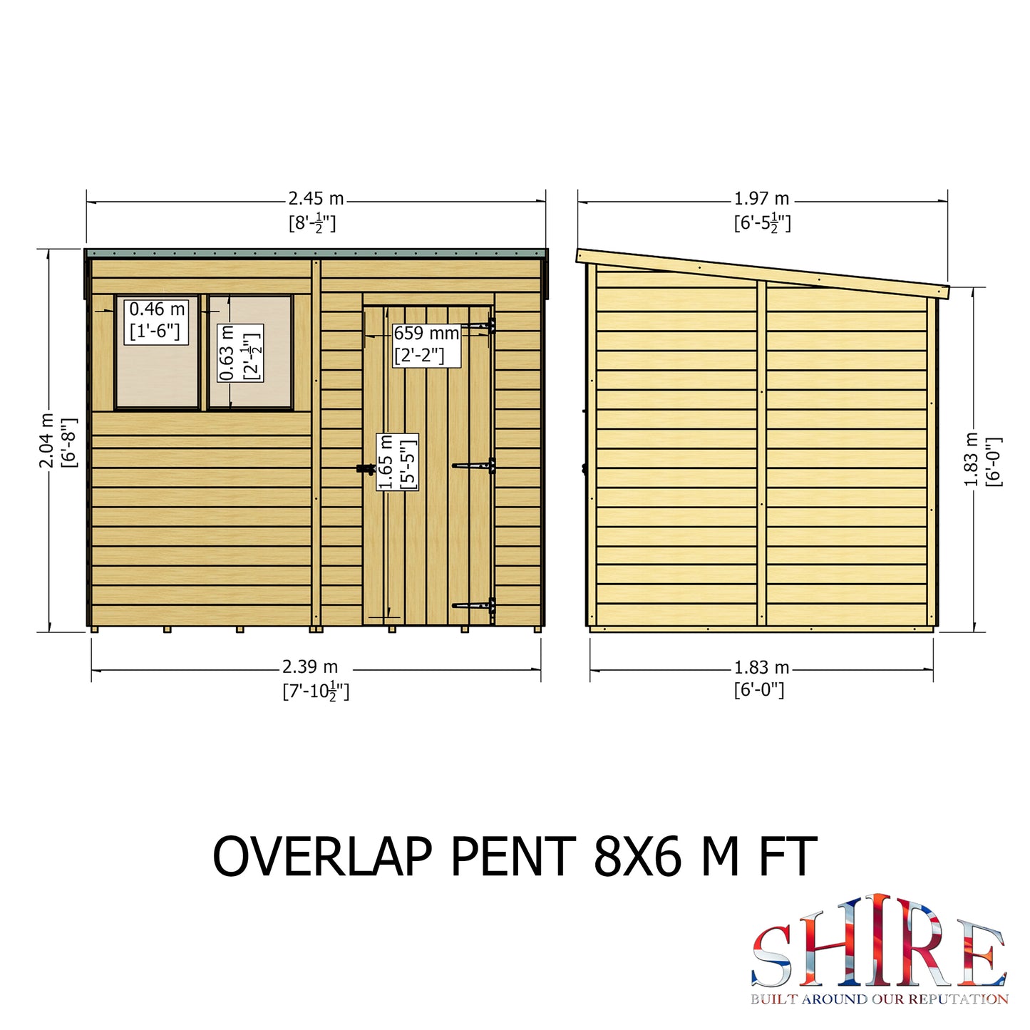 Shire Overlap Pent 8x6ft Dip Treated Wooden Garden Shed