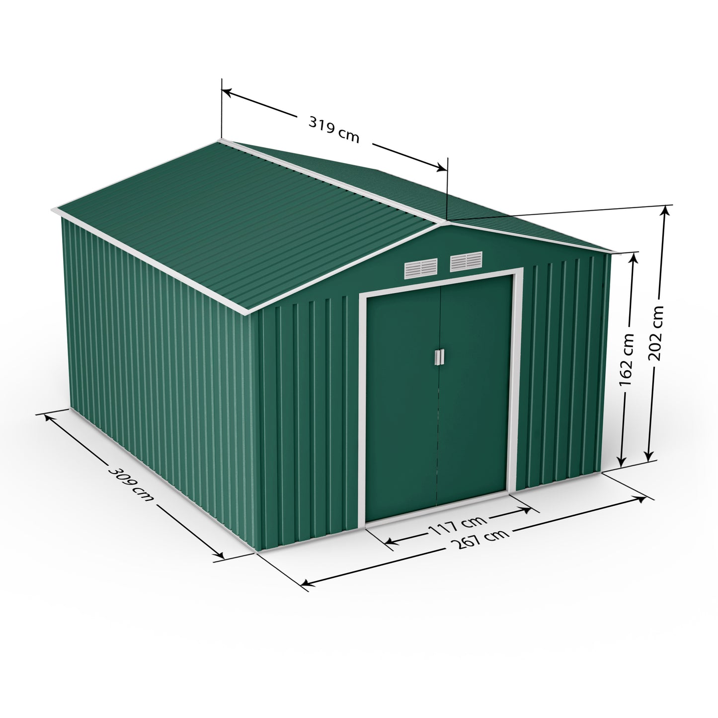 Lotus Orion Apex Metal Shed With Foundation Kit - 9x10 Dark Green