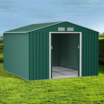 Lotus Orion Apex Metal Shed With Foundation Kit - 9x10 Dark Green