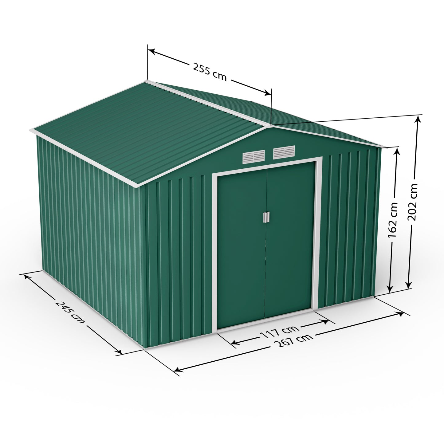 Lotus Orion Apex Metal Shed With Foundation Kit - 9x8 Dark Green