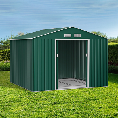 Lotus Orion Apex Metal Shed With Foundation Kit - 9x8 Dark Green