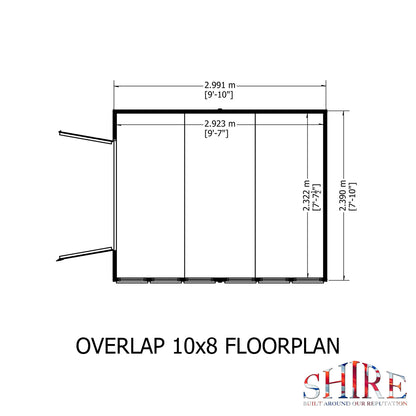 Shire Overlap Double Door 10x 8 Dip Treated Wooden Garden Shed