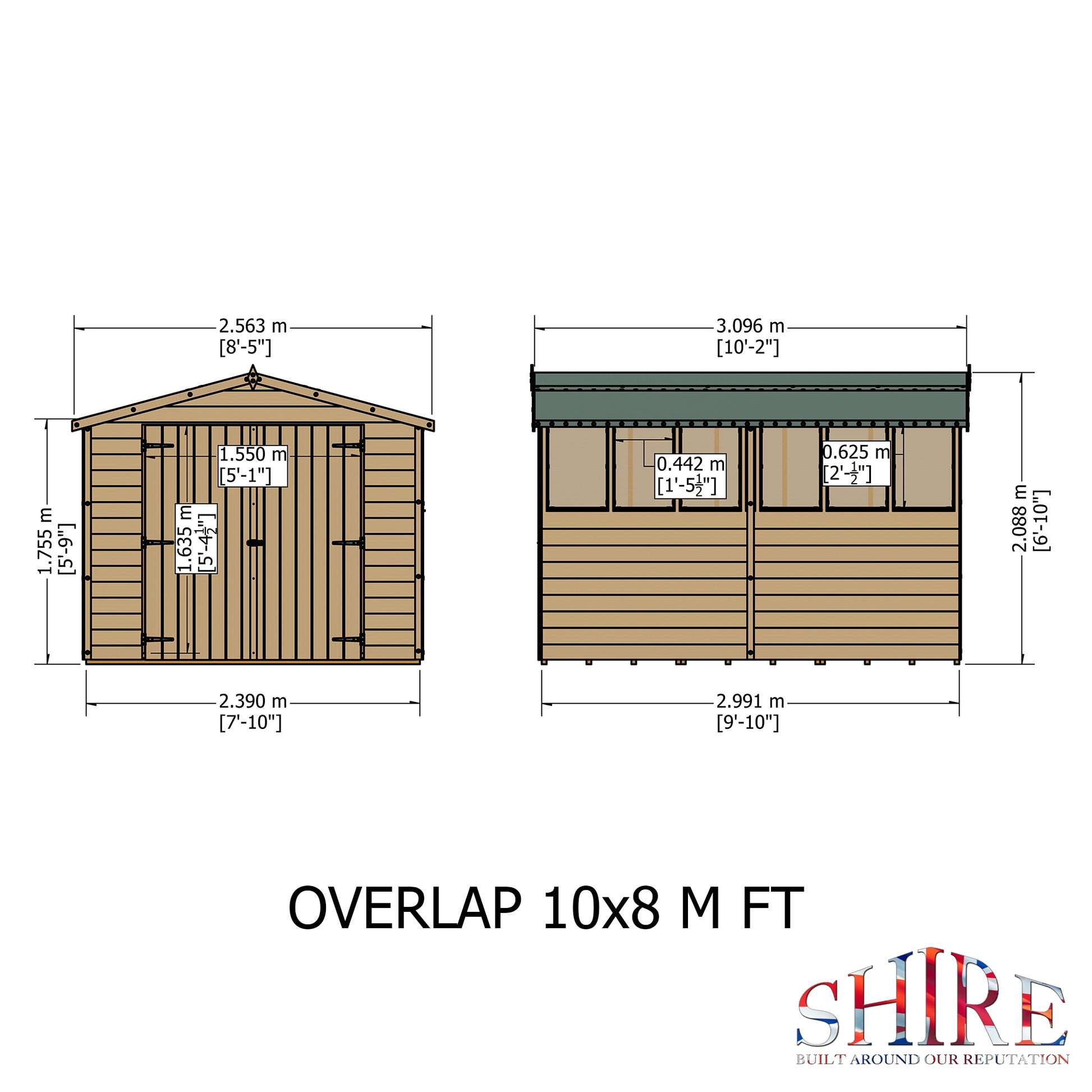 Shire Overlap Double Door 10x 8 Dip Treated Wooden Garden Shed