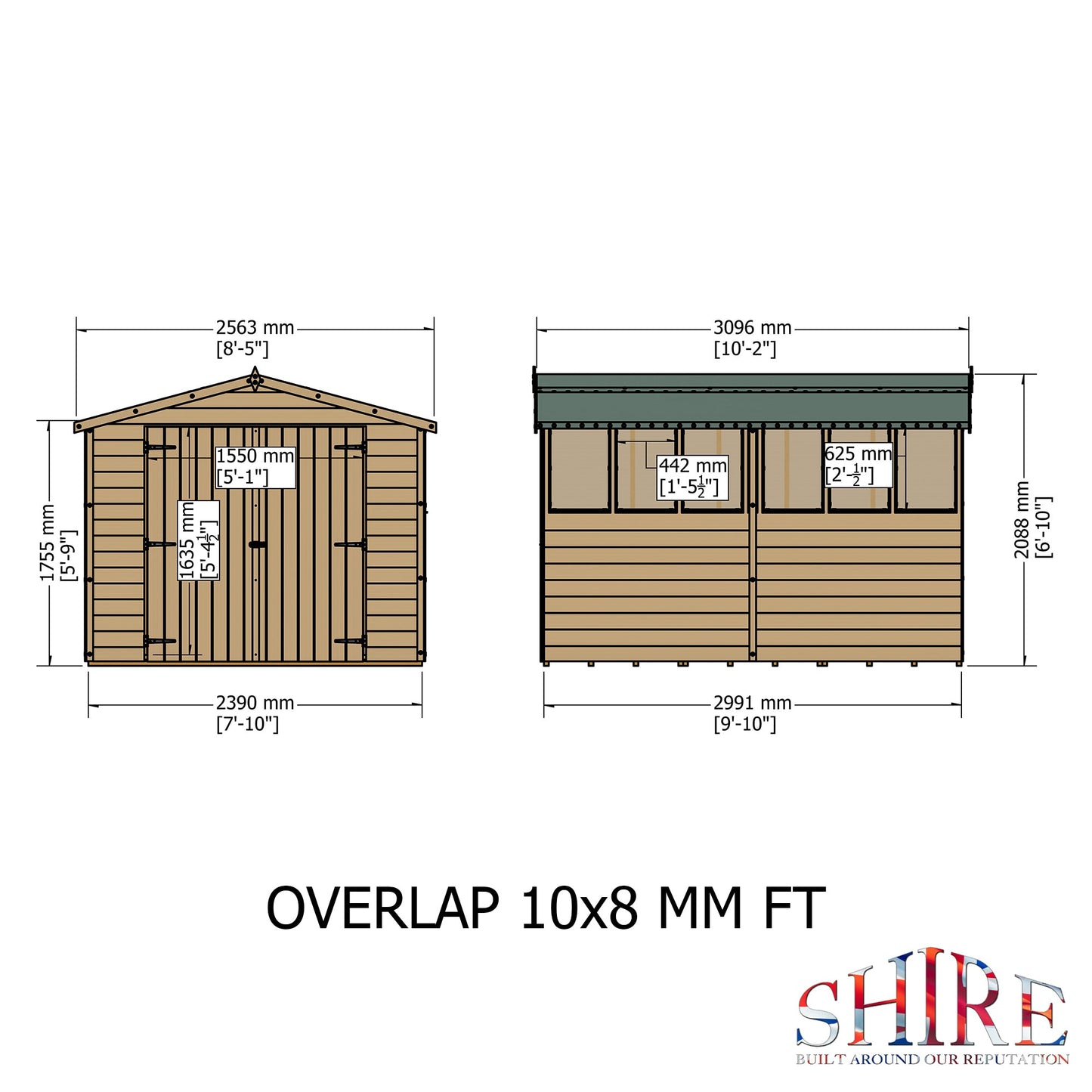 Shire Overlap Double Door 10x 8 Dip Treated Wooden Garden Shed