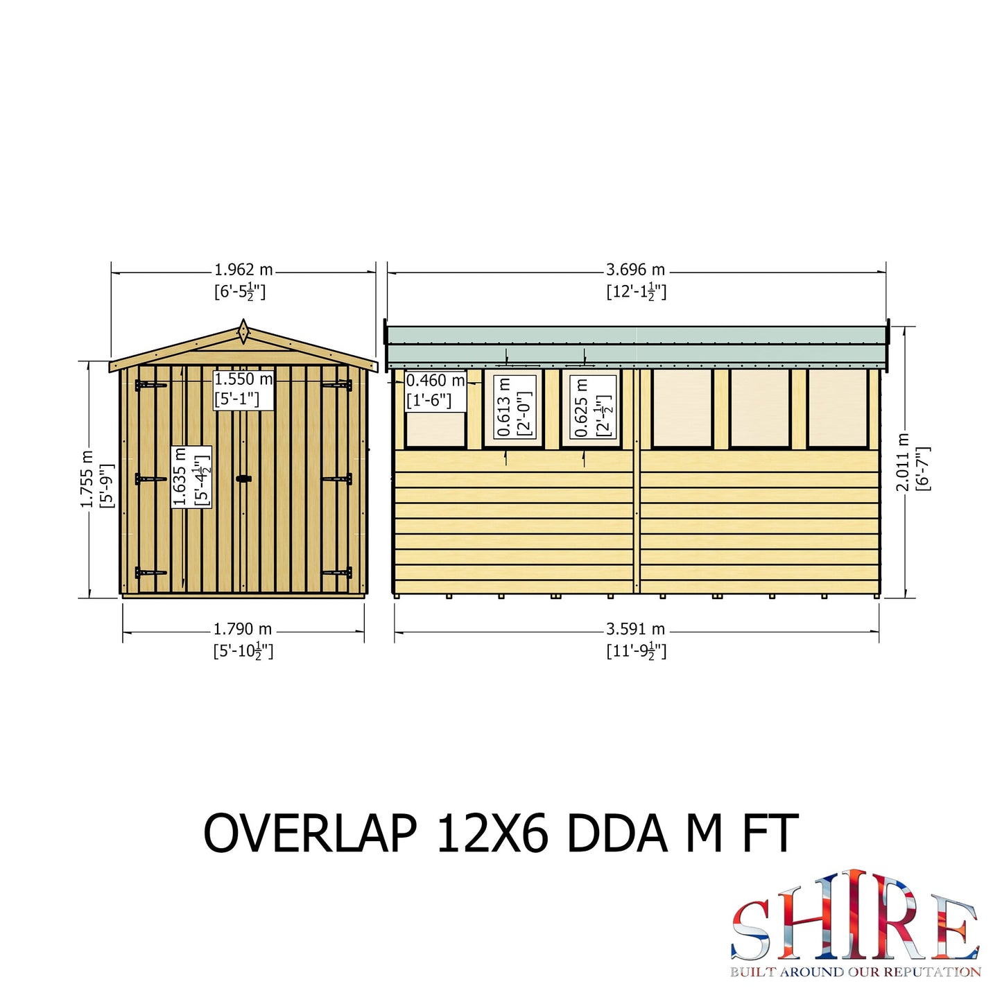 Shire Overlap Double Door 12 x 6 Dip Treated Wooden Garden Shed