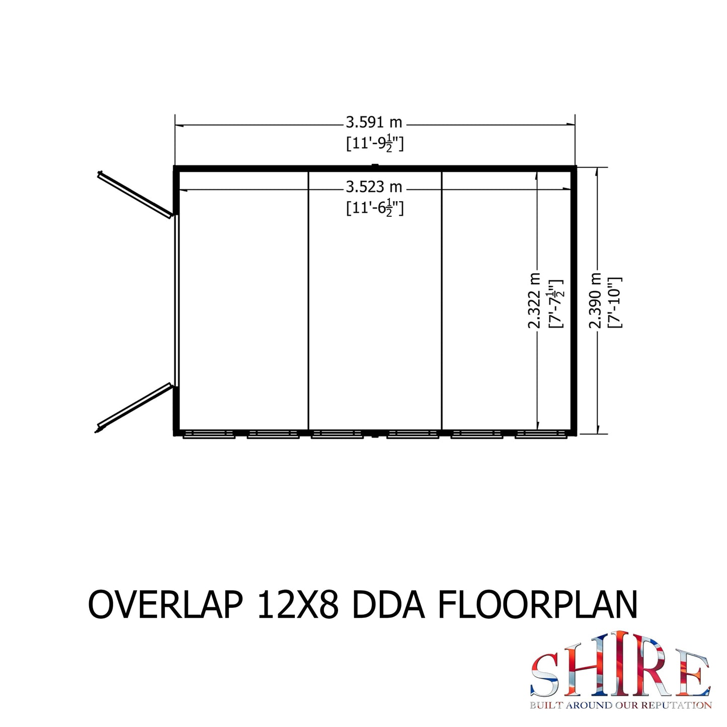 Shire Overlap Double Door 12x 8 Dip Treated Wooden Garden Shed