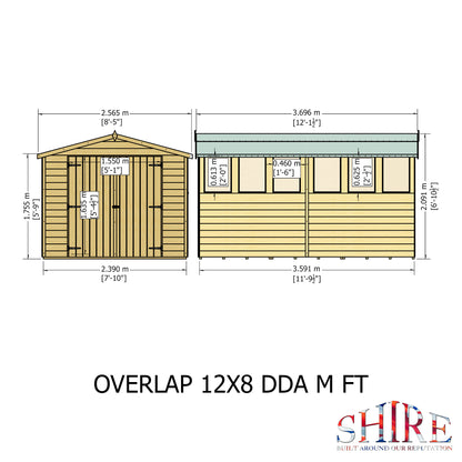 Shire Overlap Double Door 12x 8 Dip Treated Wooden Garden Shed