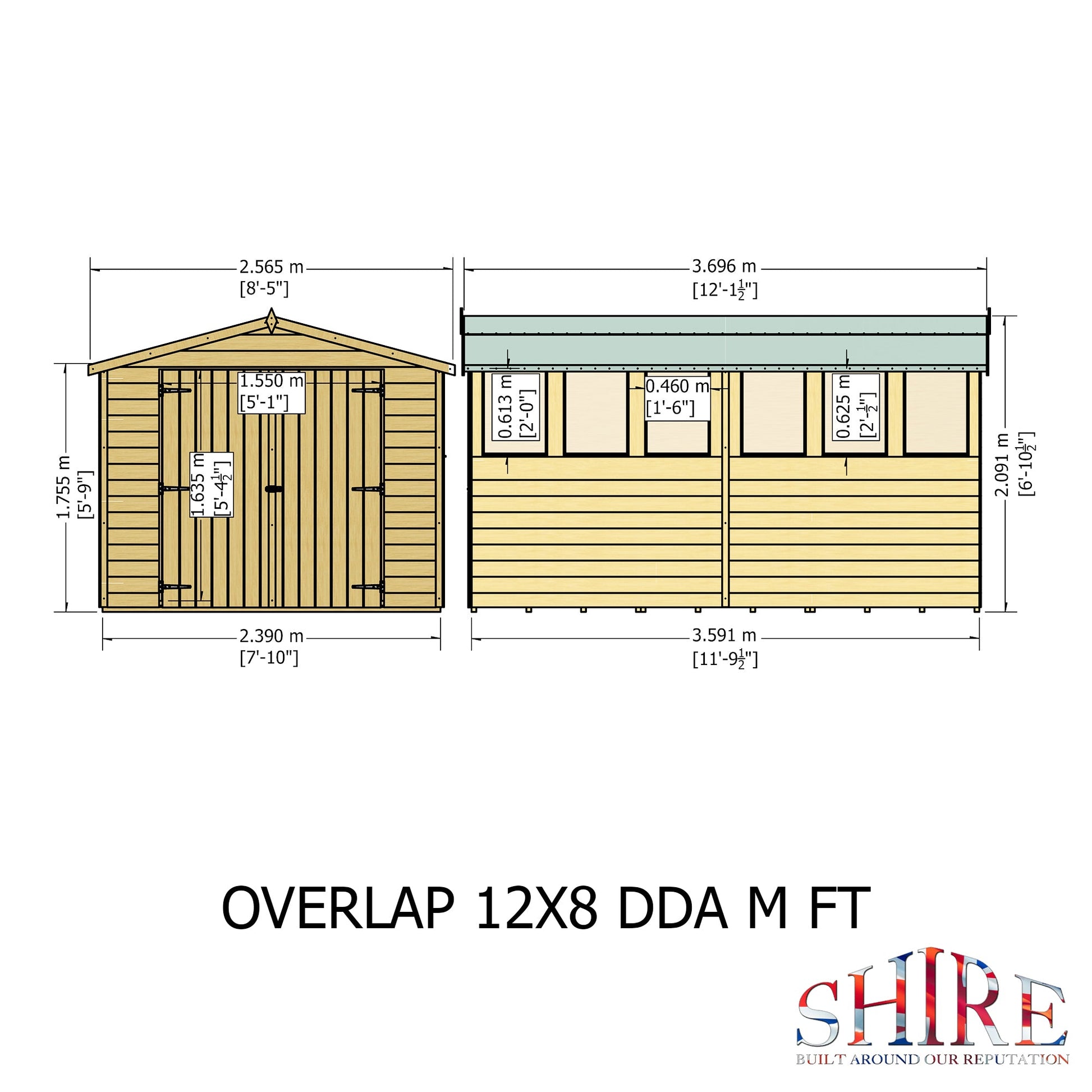 Shire Overlap Double Door 12x 8 Dip Treated Wooden Garden Shed