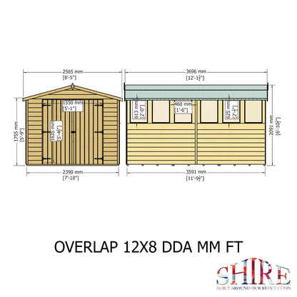 Shire Overlap Double Door 12x 8 Dip Treated Wooden Garden Shed