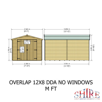 Shire Overlap Double Door 12x 8 Dip Treated Wooden Garden Shed