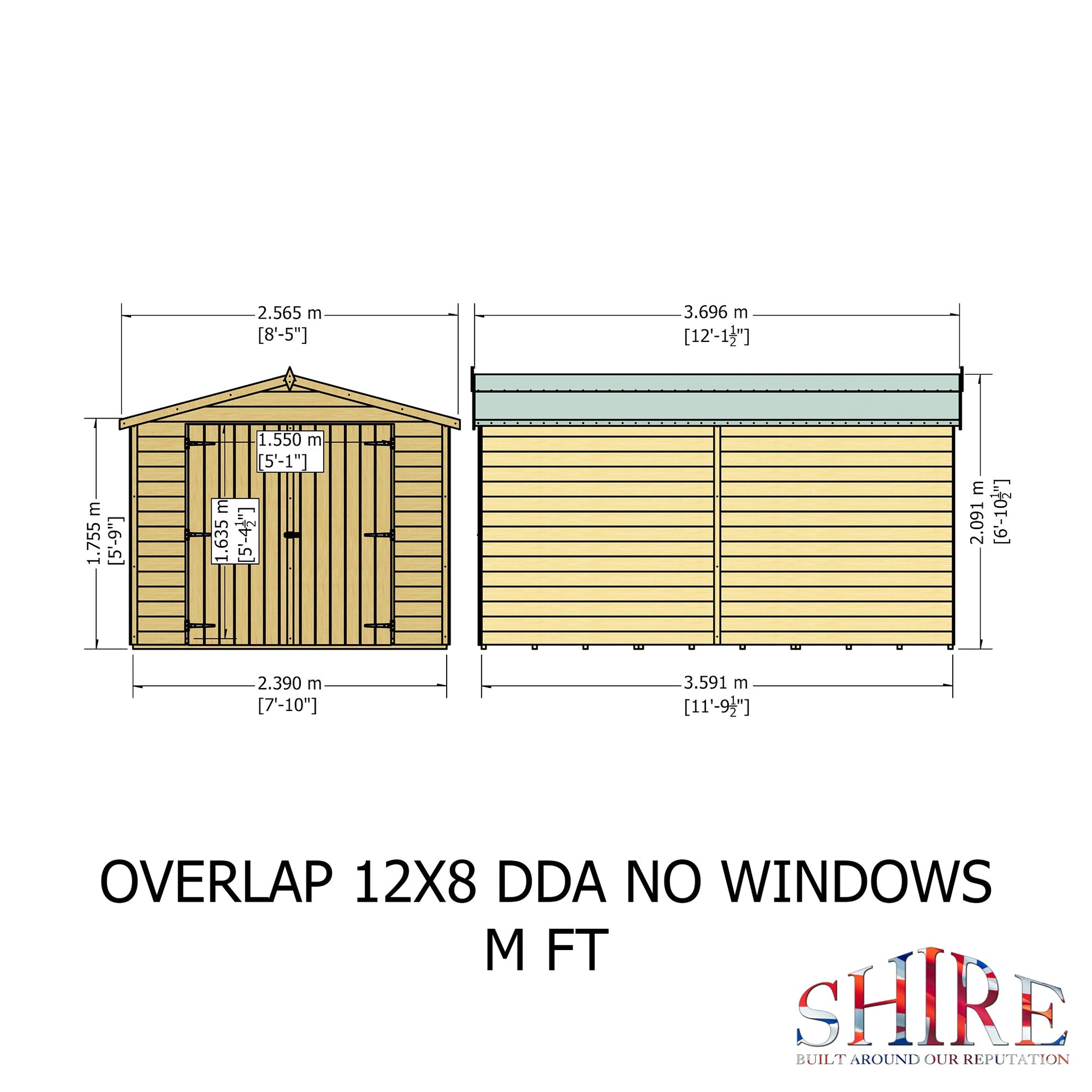 Shire Overlap Double Door 12x 8 Dip Treated Wooden Garden Shed