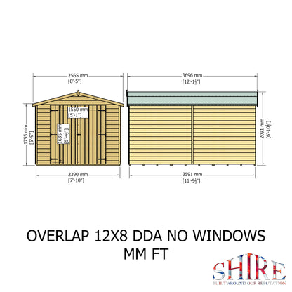 Shire Overlap Double Door 12x 8 Dip Treated Wooden Garden Shed