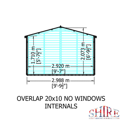 Shire Overlap Double Door 10x20 Dip Treated Wooden Garden Shed