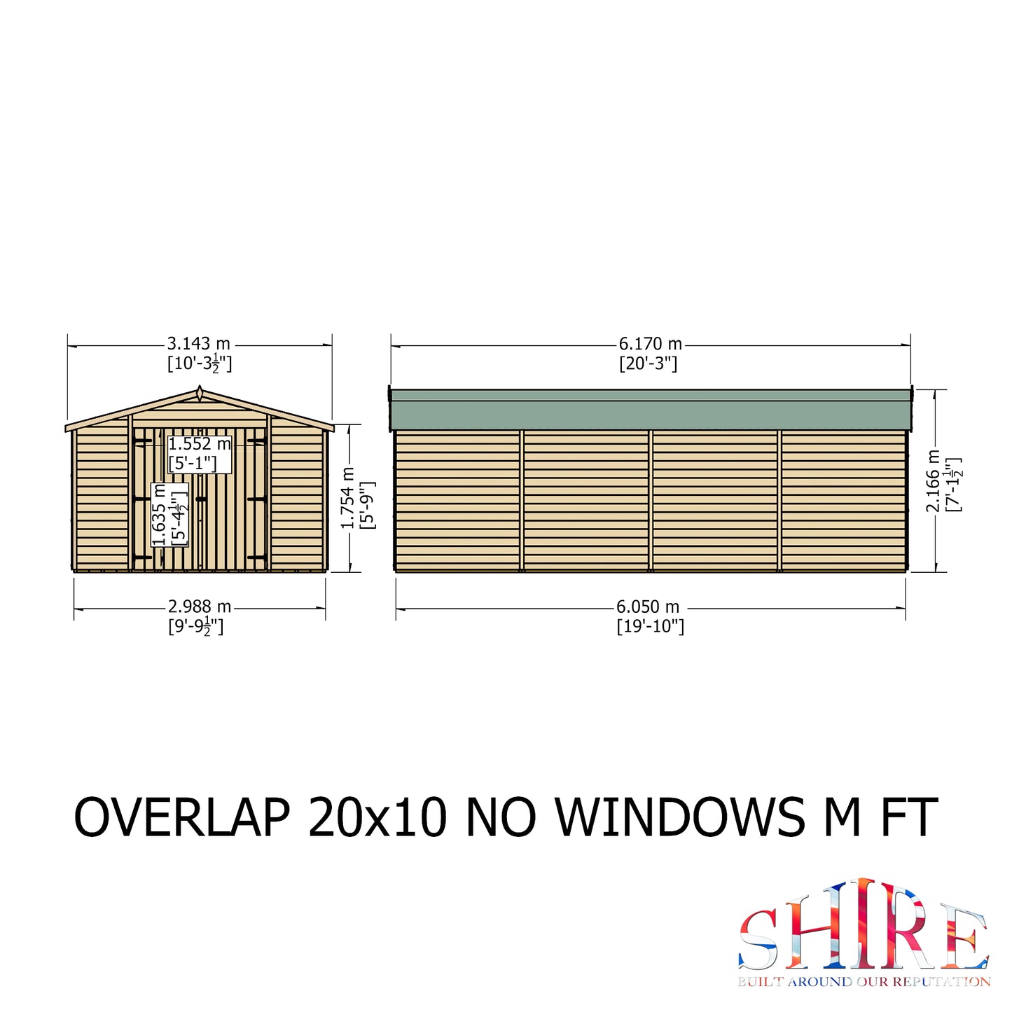 Shire Overlap Double Door 10x20 Dip Treated Wooden Garden Shed