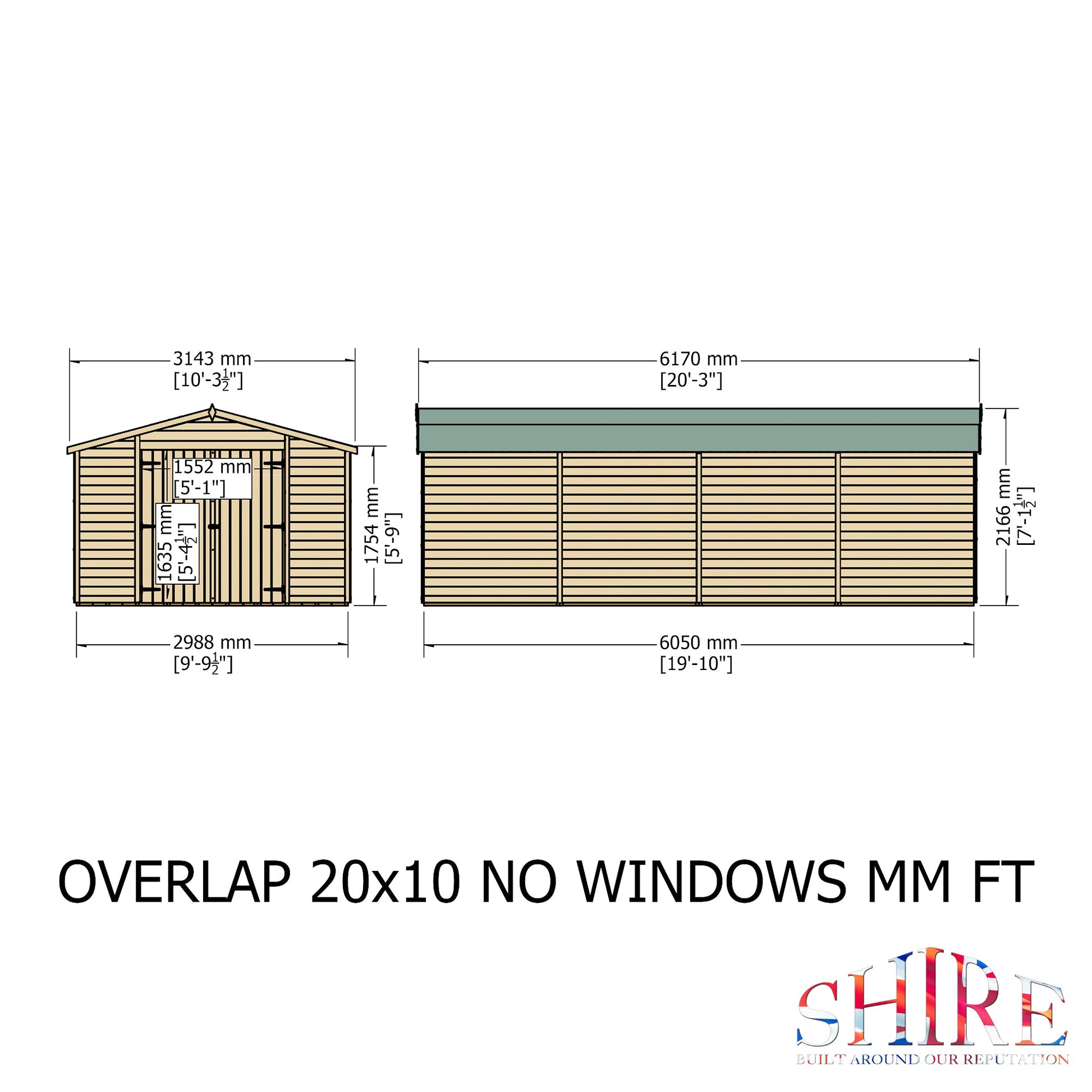 Shire Overlap Double Door 10x20 Dip Treated Wooden Garden Shed