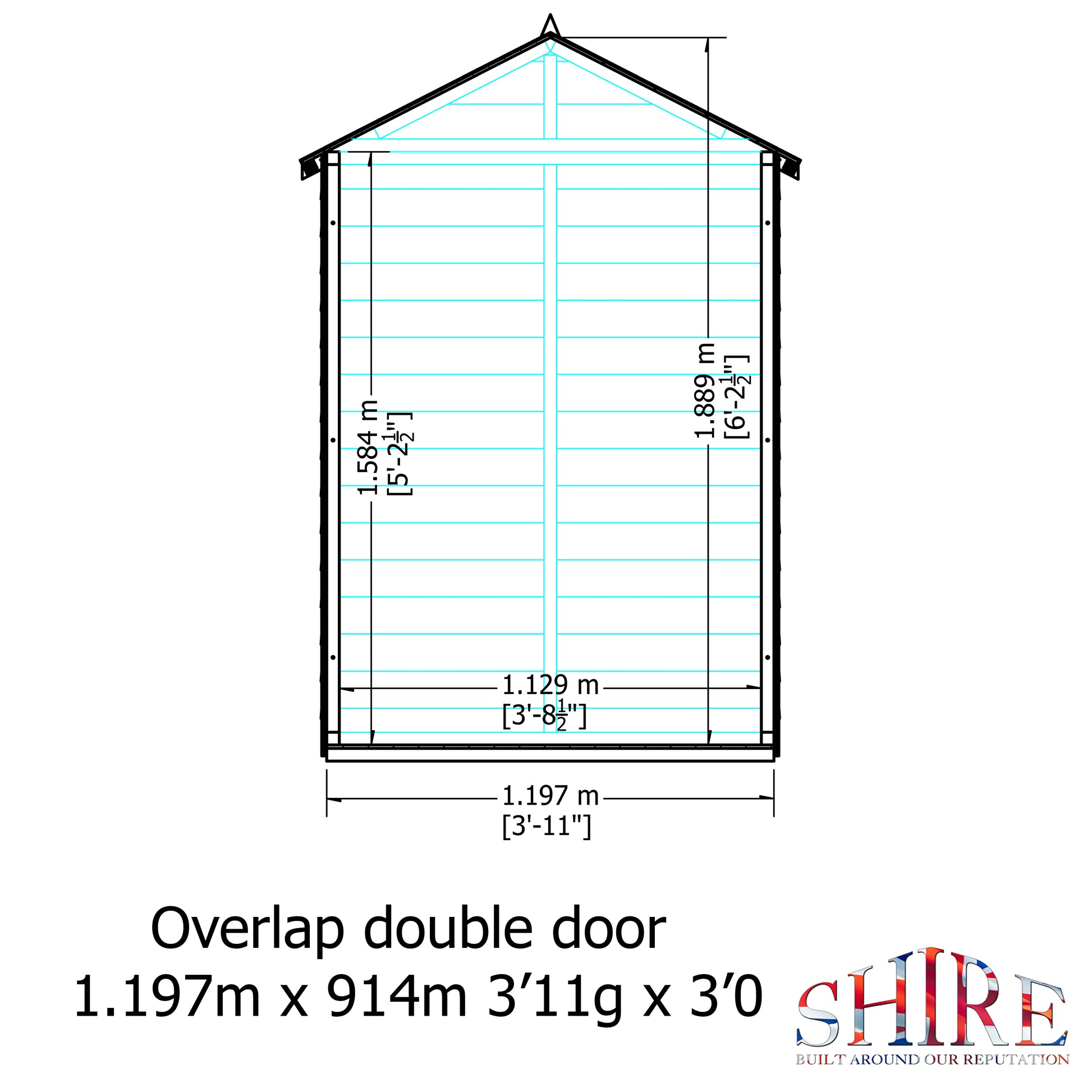 Shire Overlap Double Door + Shelves 4x3 ft Dip Treated Wooden Garden Shed