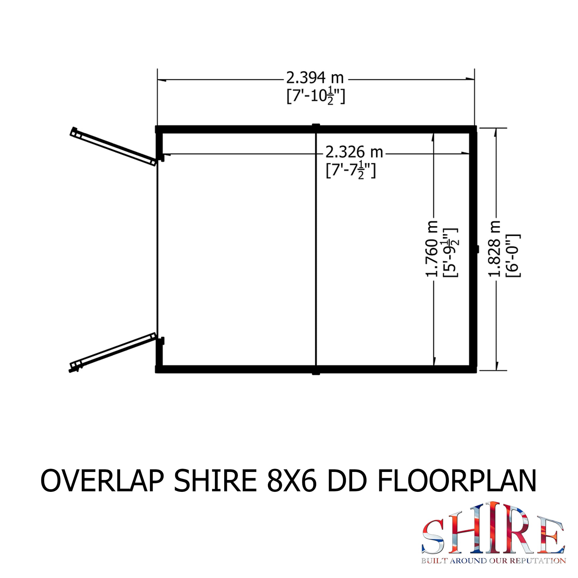 Shire Overlap Premium Double Door No windows 8 x 6 ft Dip Treated Wooden Garden Shed