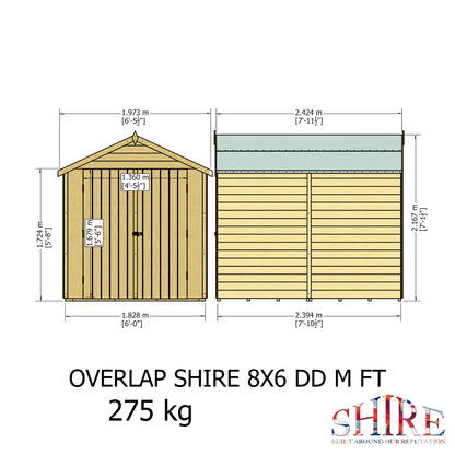 Shire Overlap Premium Double Door No windows 8 x 6 ft Dip Treated Wooden Garden Shed