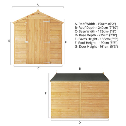 Mercia 8 x 6 Overlap Apex - Single Door - Windowless Shed