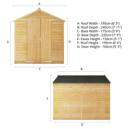 Mercia 8 x 6 Overlap Apex - Double Door  - Windowless Shed