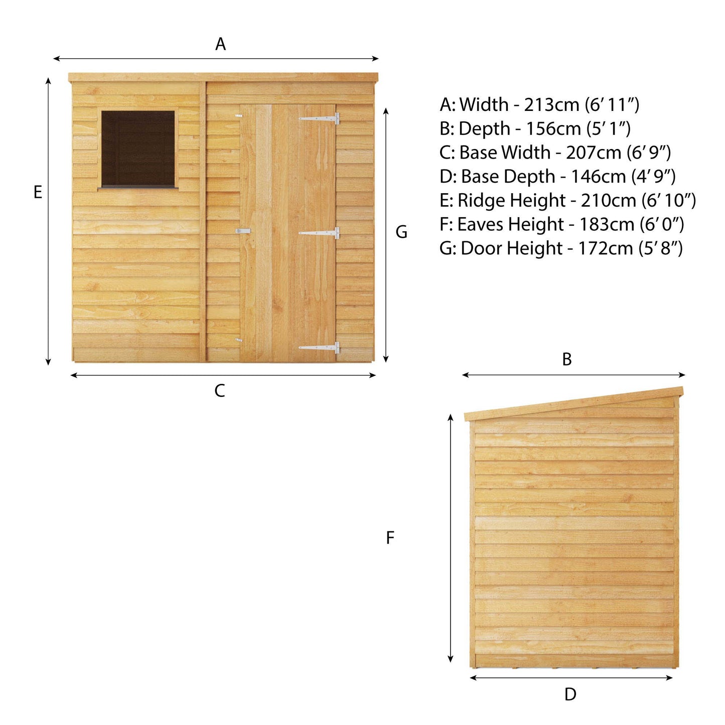 Mercia 7 x 5 Overlap Pent Shed