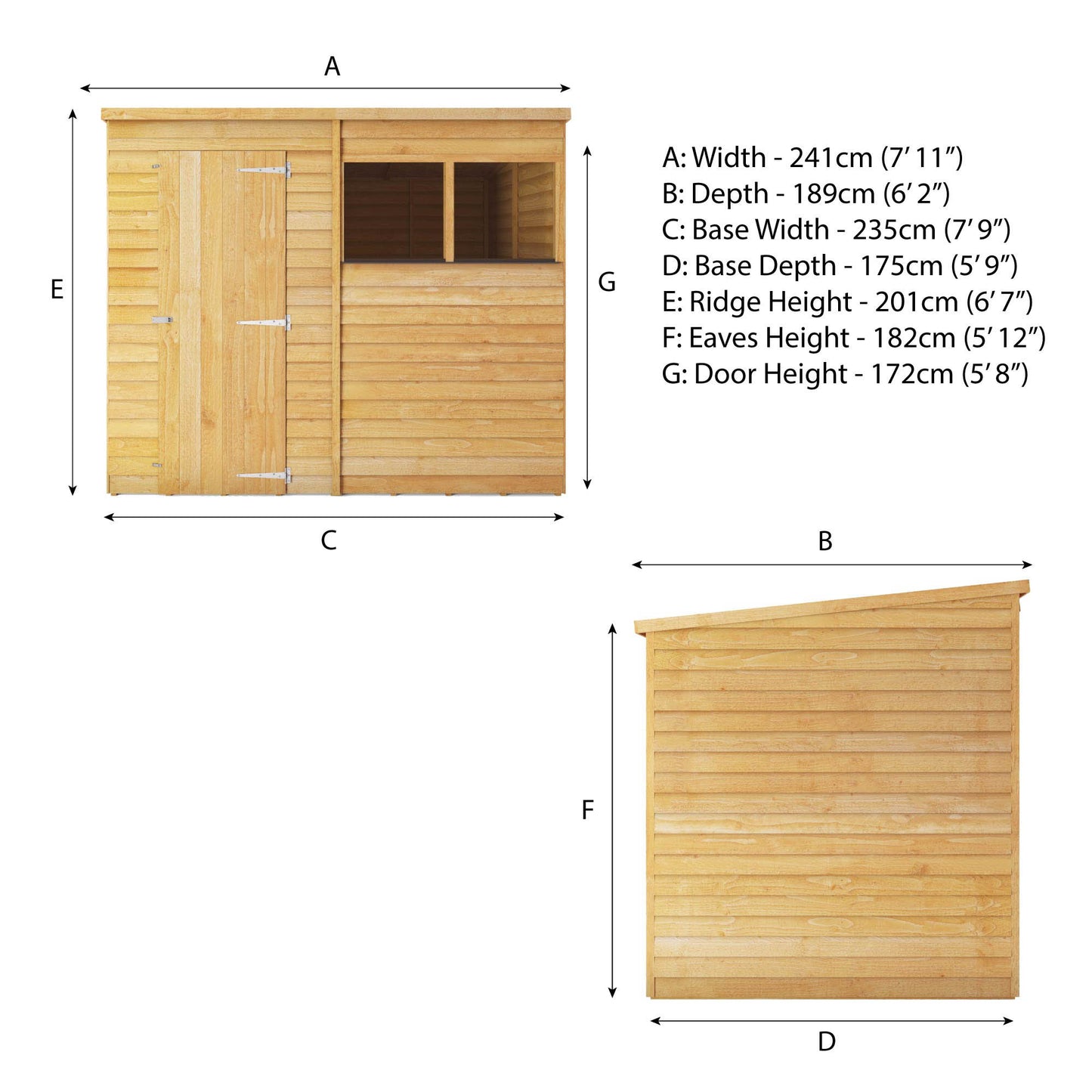 Mercia 8 x 6 Overlap Pent Shed