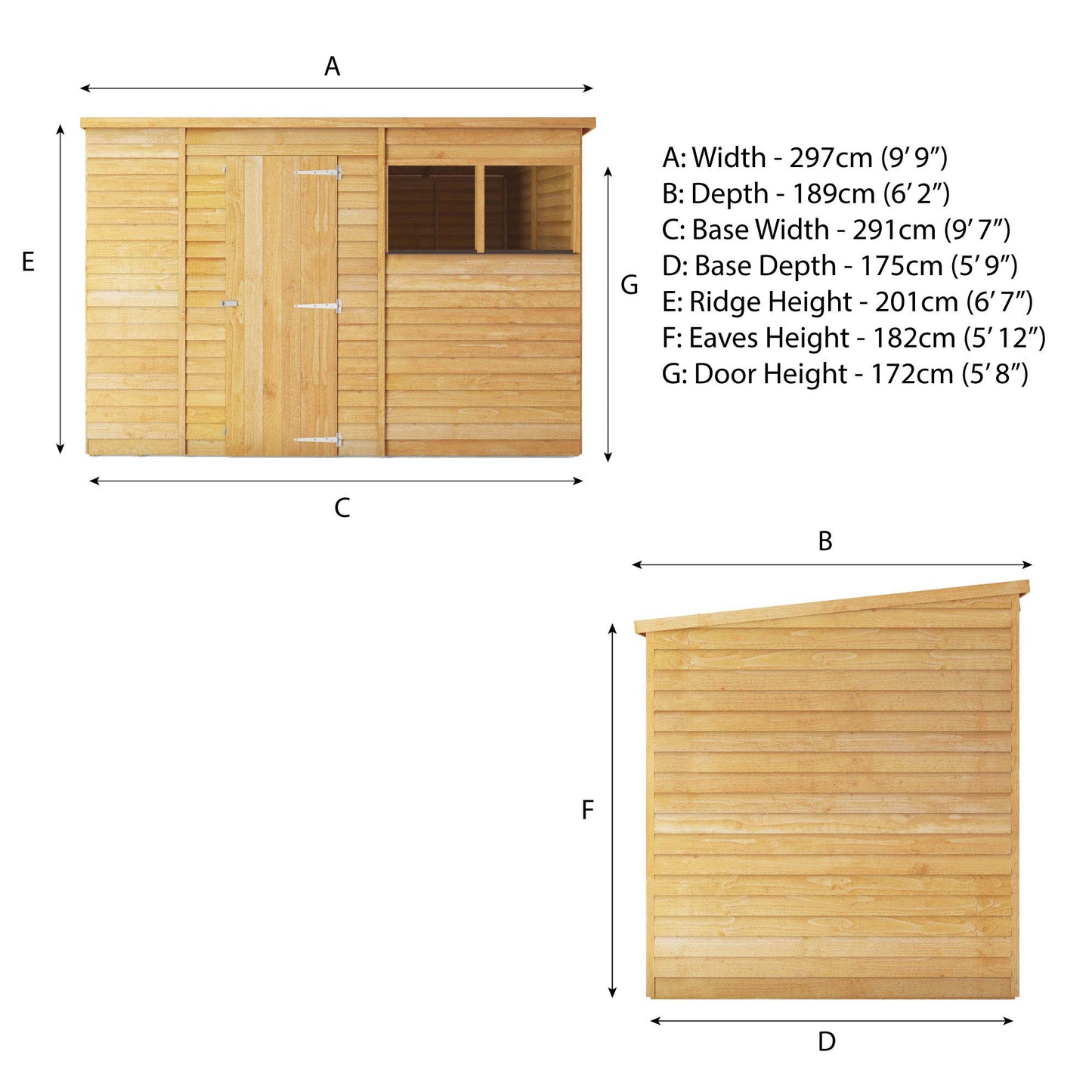 Mercia 10 x 6 Overlap Pent Shed