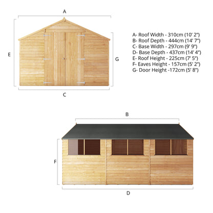 Mercia 15 x 10 Overlap Apex Shed