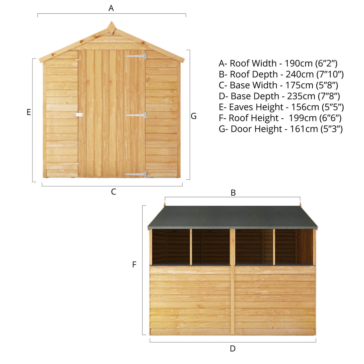 Mercia 8 x 6 Overlap Apex - Single Door Shed