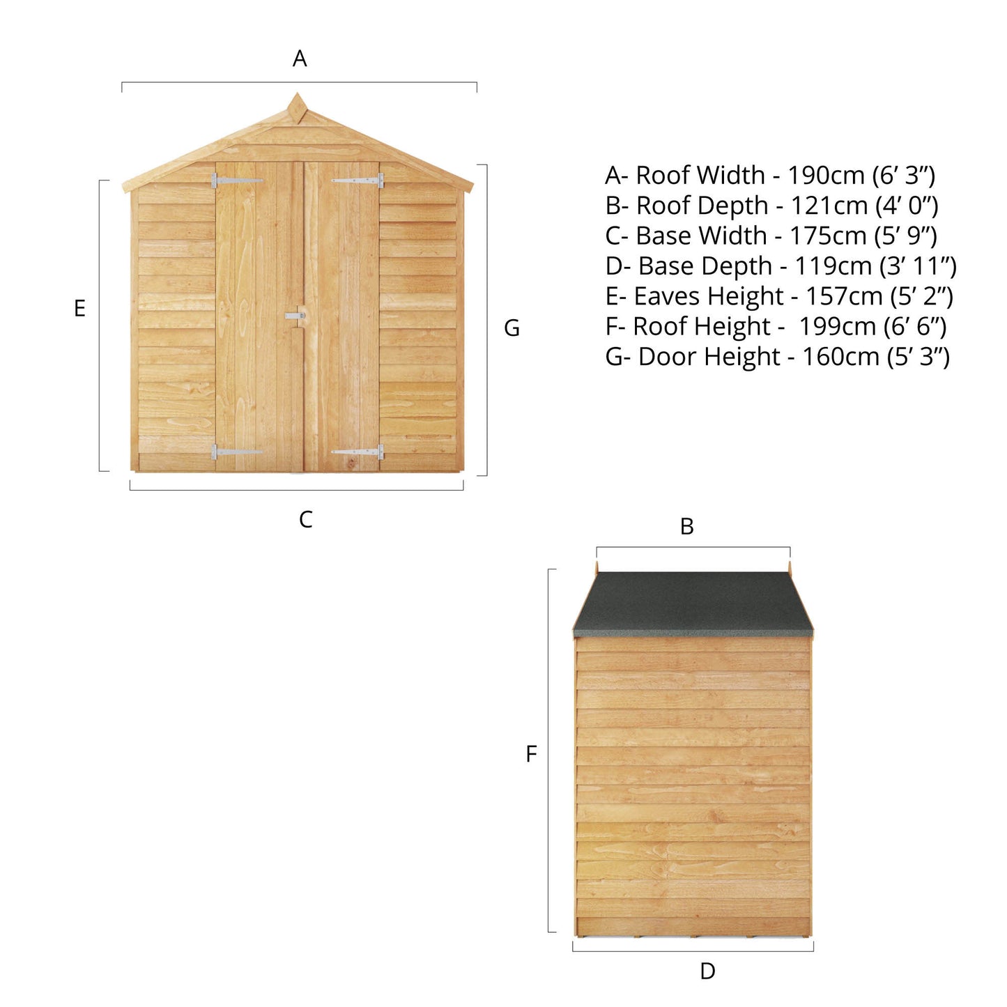 Mercia 4 x 6 Overlap Apex - Double Door - Windowless Shed