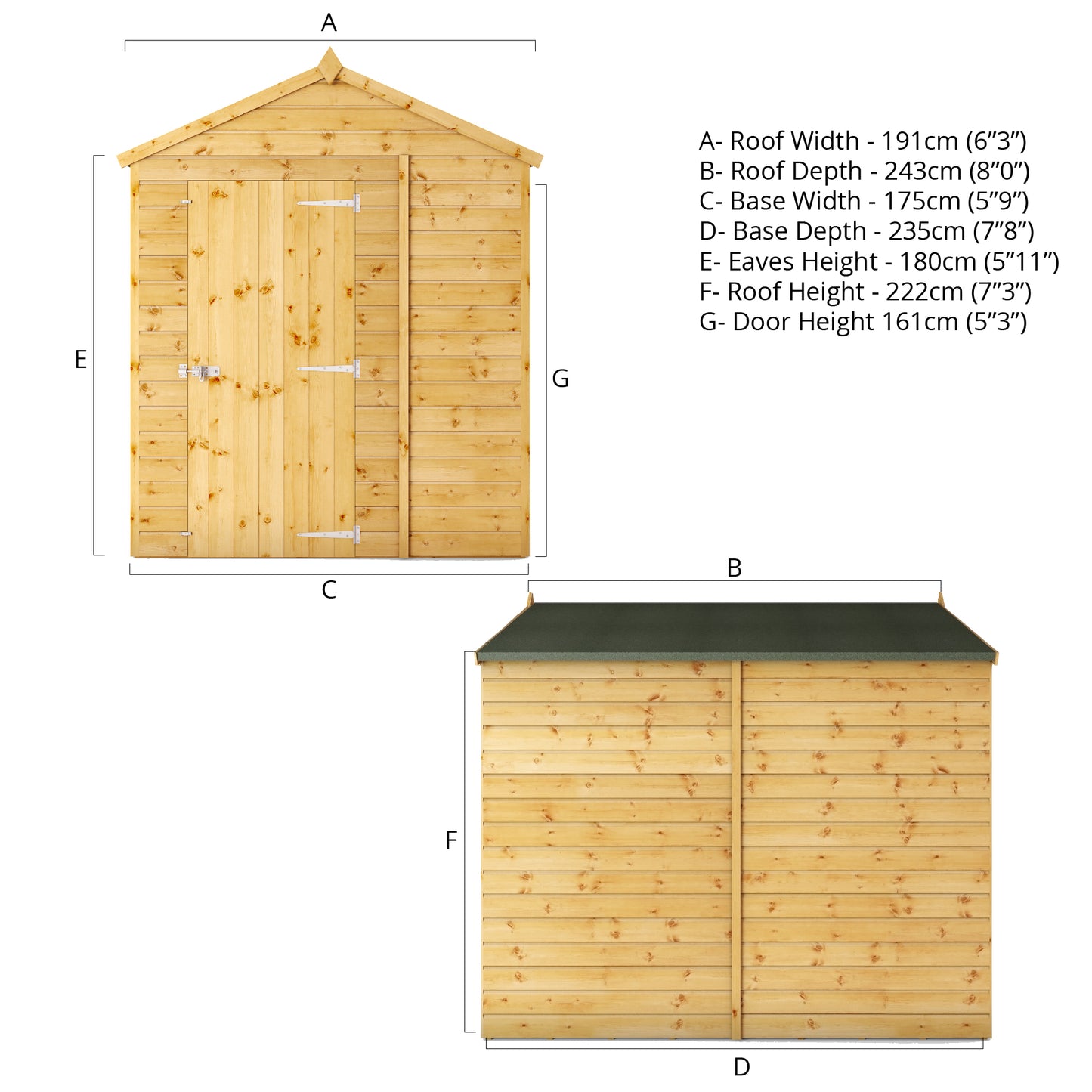 Mercia 8 x 6 Modular Shiplap Apex - Windowless Shed