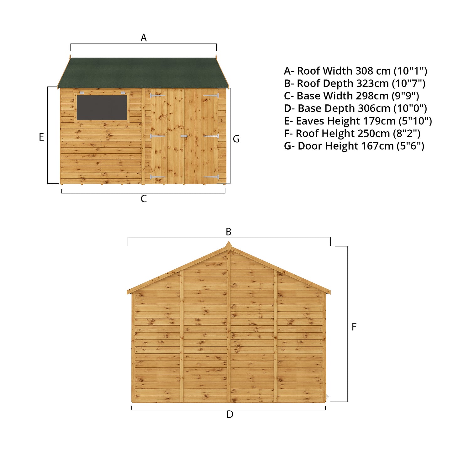 Mercia 10 x 10 Premium Shiplap Reverse Apex Workshop Shed