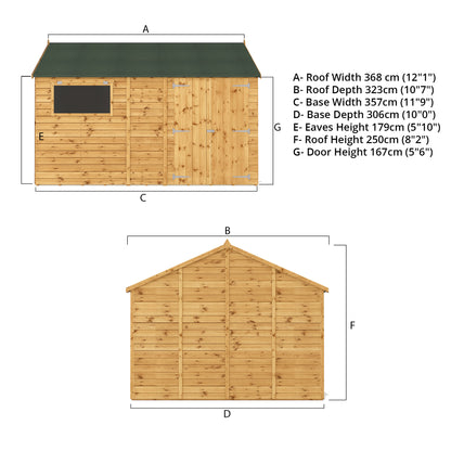 Mercia 12 x 10 Premium Shiplap Reverse Apex Workshop Shed