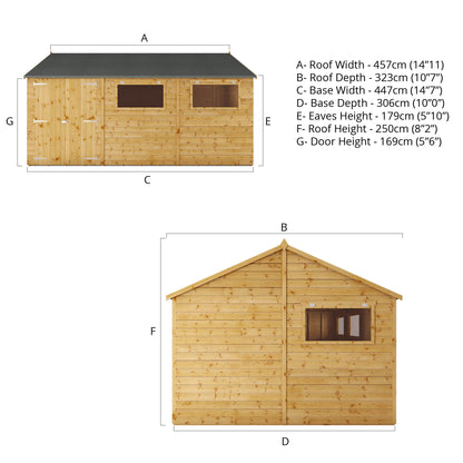 Mercia 15 x 10 Premium Shiplap Reverse Apex Workshop Shed