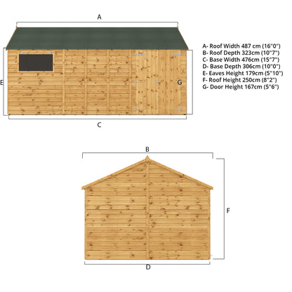 Mercia 16 x 10 Premium Shiplap Reverse Apex Workshop Shed