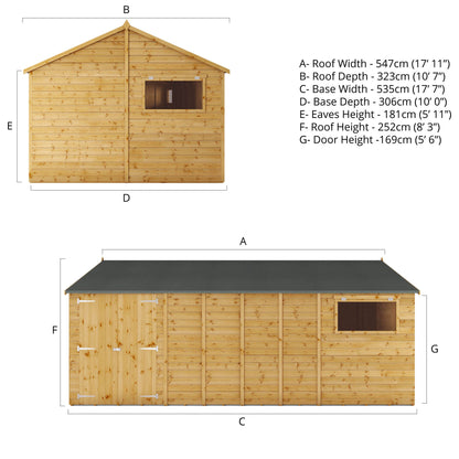 Mercia 18 x 10 Premium Shiplap Reverse Apex Workshop Shed