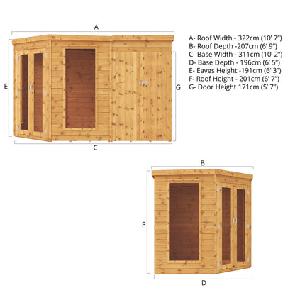 Mercia 7 x 11 Premium Corner Summerhouse With Side Shed