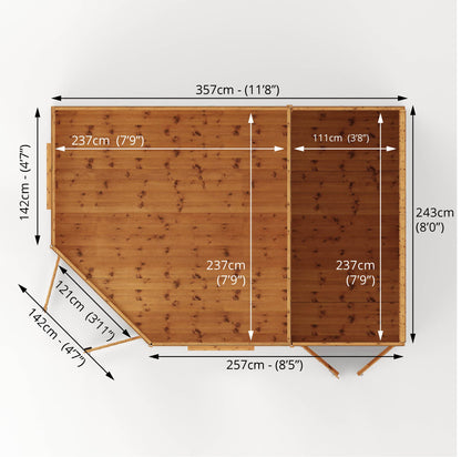 Mercia 8 x 12 Premium Corner Summerhouse With Side Shed