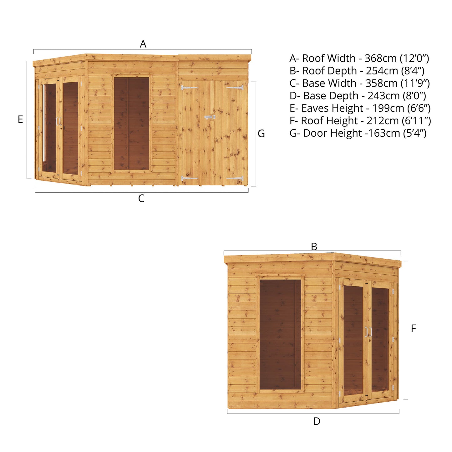 Mercia 8 x 12 Premium Corner Summerhouse With Side Shed