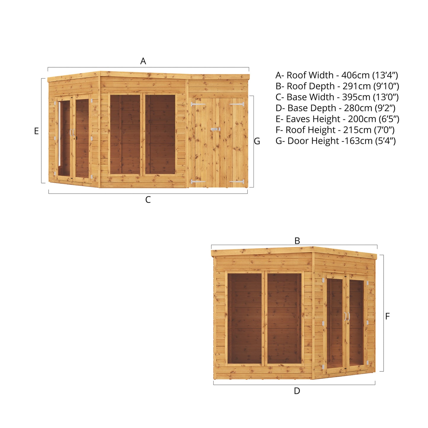 Mercia 9 x 13 Premium Corner Summerhouse With Side Shed