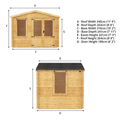 Mercia 2.6m x 3.3m Apex Log Cabin - 19mm Log Cabin