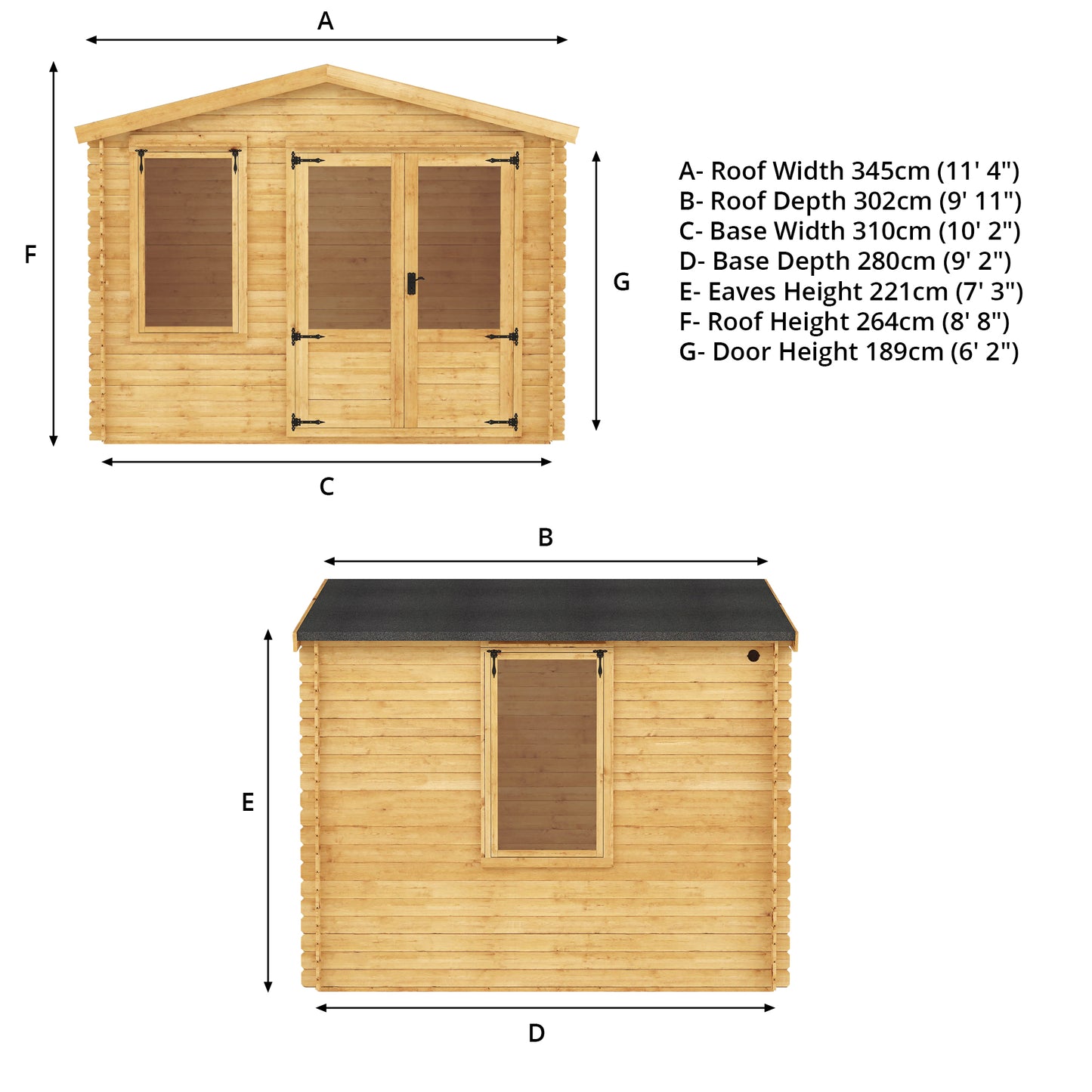 Mercia 3.3m x 3.0m Apex Log Cabin - 19mm Log Cabin