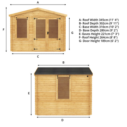 Mercia 3.3m x 3.0m Apex Log Cabin - 19mm Log Cabin