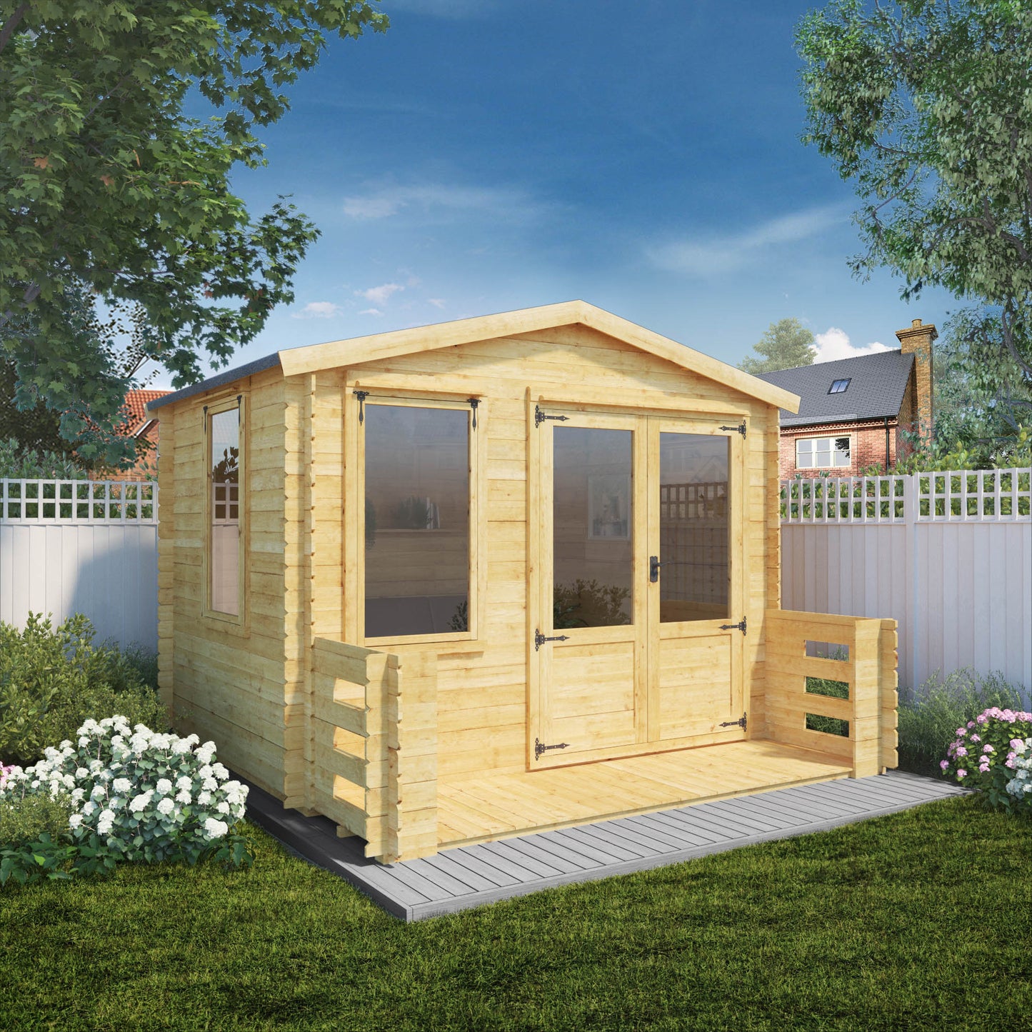 Mercia 3.3m x 3.4m Apex Log Cabin with Veranda - 19mm Log Cabin